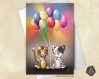 Carte de voeux  fête des mères chiot et chaton ballons amitié anniversaire