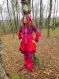 Manteau court d'hiver à double capuche pointue en patchwork de laine recyclée prune rose et rouge!!!