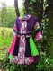 Manteau enfant à capuche pointue en patchwork de coton et jersey vintage recyclés bleu, violet, vert, rose et blanc!!!