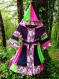 Manteau enfant à capuche pointue en patchwork de coton et jersey vintage recyclés bleu, violet, vert, rose et blanc!!!