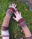 Mitaines/chauffe bras d'hiver avec poches en patchwork de laine et acrylique recyclés aux nuances de marron!!!