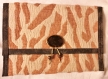 Pochette en tissu épais d'ameublement beige et orangé décoré d'un médaillon sur le rabat, séparation intérieure