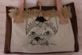Sac artiste pièce unique sac épaule grand format sac cabas pratique original cadeau noel sac peinture chat marron tendance