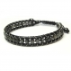 Bracelet homme style shamballa cuir vÉritable perles Ø 4mm pierre naturelle agate onyx mat noir p103 