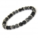 Mode tendance bracelet homme perles agate noir mat (onyx) + larvikite labradorite gris 6mm + anneaux métal 