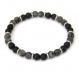 Mode tendance bracelet homme perles agate noir mat (onyx) + larvikite labradorite gris 6mm + anneaux métal 