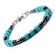 Élégant bracelet homme/men's perles 4mm pierres naturelles hématite noir howlite couleur turquoise cube 5x5mm fermoir 