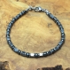 Élégant bracelet homme/men's perles ronde 4mm cube 3x3mm pierres naturelles hématite noir fermoir mousqueton inox 