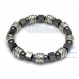 Ensemble bracelet+collier homme perles cubes et rondes pierre naturelle hématite 6mm métal couleur argent vieilli 