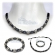 Ensemble bracelet+collier homme perles cubes et rondes pierre naturelle hématite 6mm métal couleur argent vieilli 