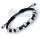 Bracelet homme/men's style shamballa cuir vÉritable perles en métal couleur argent + hématite fait main 
