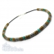 Collier homme perles 8mm pierre naturelle véritable turquoise, bois, métal, cuir, couleur argent vieilli tibétain 