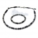 Ensemble bracelet+collier homme perles 6mm agate/onyx noir mat + hématite + métal inoxydable/inox 