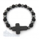 Bracelet homme perles 8mm agate noir mat (onyx) hématite croix pierre naturelle howlite 30x22mm 