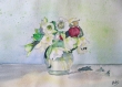Peinture aquarelle bouquet hellébores blanches 