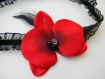 Jarretière mariage orchidée rouge organza noir 
