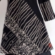 Tunique top en coton noir imprimée rouge et blanc géométrique, manches 3/4 