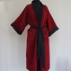Kimono robe de chambre réversible uni noir et uni bordeaux en coton 