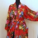 Réservés 2 kimonos robe de chambre bleu marine à fleurs et rouge a fleurs en coton imprimé shalimar 