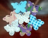 Lot de 7 papillons papier/coton recyclé/paillettes/fabrication artisanale/inde 