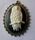Cabochon argente oval 30x40 camee hibou 