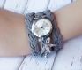 Montre bracelet gris montre bracelet 3 tours cordon tressé coffret cadeau noël bracelet avec oiseaux perle 
