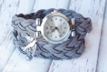 Montre bracelet gris montre bracelet 3 tours cordon tressé coffret cadeau noël bracelet avec oiseaux perle 