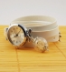 Montre bracelet blanc trois rangs et pendentif pissenlit monter avec globe en verre et graines pissenlit 