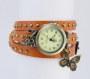 Montre bracelet en cuir montre bracelet trois tours cuir tressé et pointé pendentif fleur et papillon 