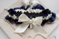 Jarretière de mariage jarretière en satin bleu avec noeud en perle pour mariée 