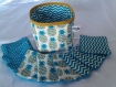Lingettes lavables et vide poche réversible assorti en éponge bleu canard motifs ananas et chevrons 