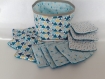 Lingettes lavables et vide poche réversible assorti style scandinave bleue 