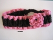 Bandeau headband noir/rose tricoté main en laine mohair et bouclette,adulte,enfant 