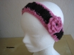 Bandeau headband noir/rose tricoté main en laine mohair et bouclette,adulte,enfant 