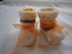 Chaussons layette (blanc, orange, marron, jaune), taille 3 mois, fait main 