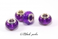 Perle style pandora, avec rayures, en acrylique, violette - a8 