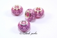 Perle style pandora, à grand trou, avec petits losanges, en acrylique, rose - a14 