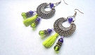 Boucles d'oreilles chandeliers pompon vert anis & jade 