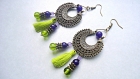 Boucles d'oreilles chandeliers pompon vert anis & jade 