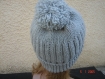 Bonnet pompon taille adulte tricoté fait main en 10% laine grise 3 suisses ravenna 