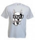 Tee-shirt blanc homme, manches courtes, 100 % coton, imprimé "humour dog intello" 