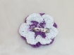 Broche au crochet fleur 3 rangs rose violet blanc 