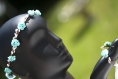 Couronne de fleurs cheveux et bracelet turquoises
