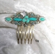Bijoux de cheveux lagon turquoise esprit floral sur filigrane bronze poli