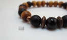 Bracelet homme pierres naturelles gemme agate noire et perles bois