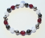 Bracelet en perles naturelles 6 mm : cristal de roche craquelé, hématite et verre de bohèmes rubis grenat à facettes