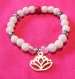 Bracelet en perles naturelles 6 mm : pierre de lave blanche, cristal et corail