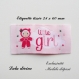 Etiquette tissée  - little girl -  28 x 60 mm, rose nuage poupée