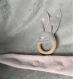 Hochet oreille de lapin en bois naturel  ou anneau de dentition tissu coton et mynkee