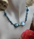 Parure collier et bracelet nacre-eau douce-semi précieuses teintées turquoise modèle 